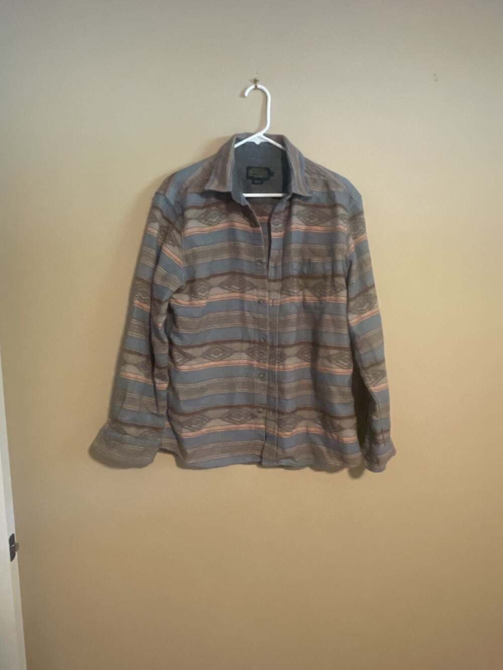 Pendleton Men's Marshall Chamois Long Sleeve Shirt Blue Aztec Striped Size M